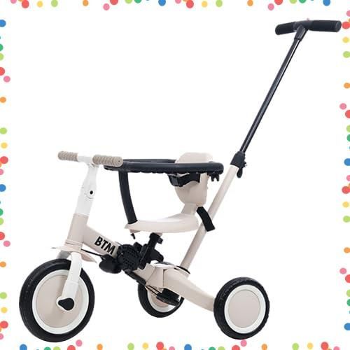商品 自転車 オリジナル 押し棒付き 安全バー付き 4 in 1 キックボード おもちゃ 乗用玩具 幼児用 子供用三輪車 軽量 キッズバイク グレージュ