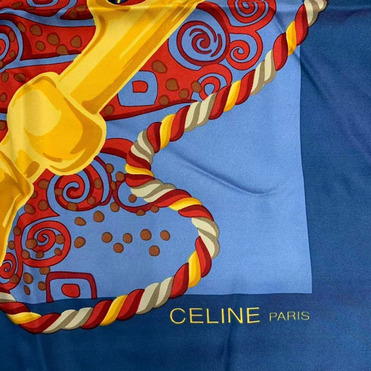 極美品 CELINE セリーヌ 大判 スカーフ チェーン ベルト 金具柄 シルク
