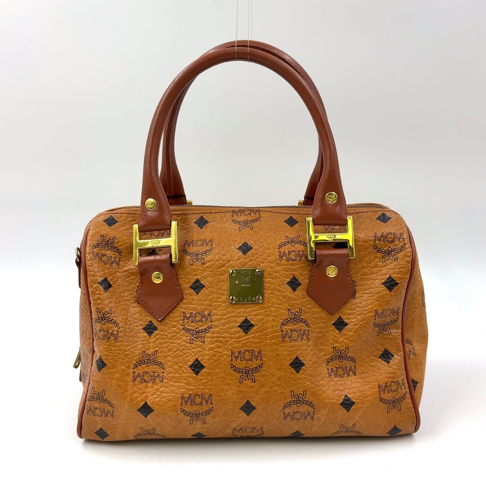 MCM ヴィセトス PVC ライトブラウン ミニボストンバッグ ゴールド