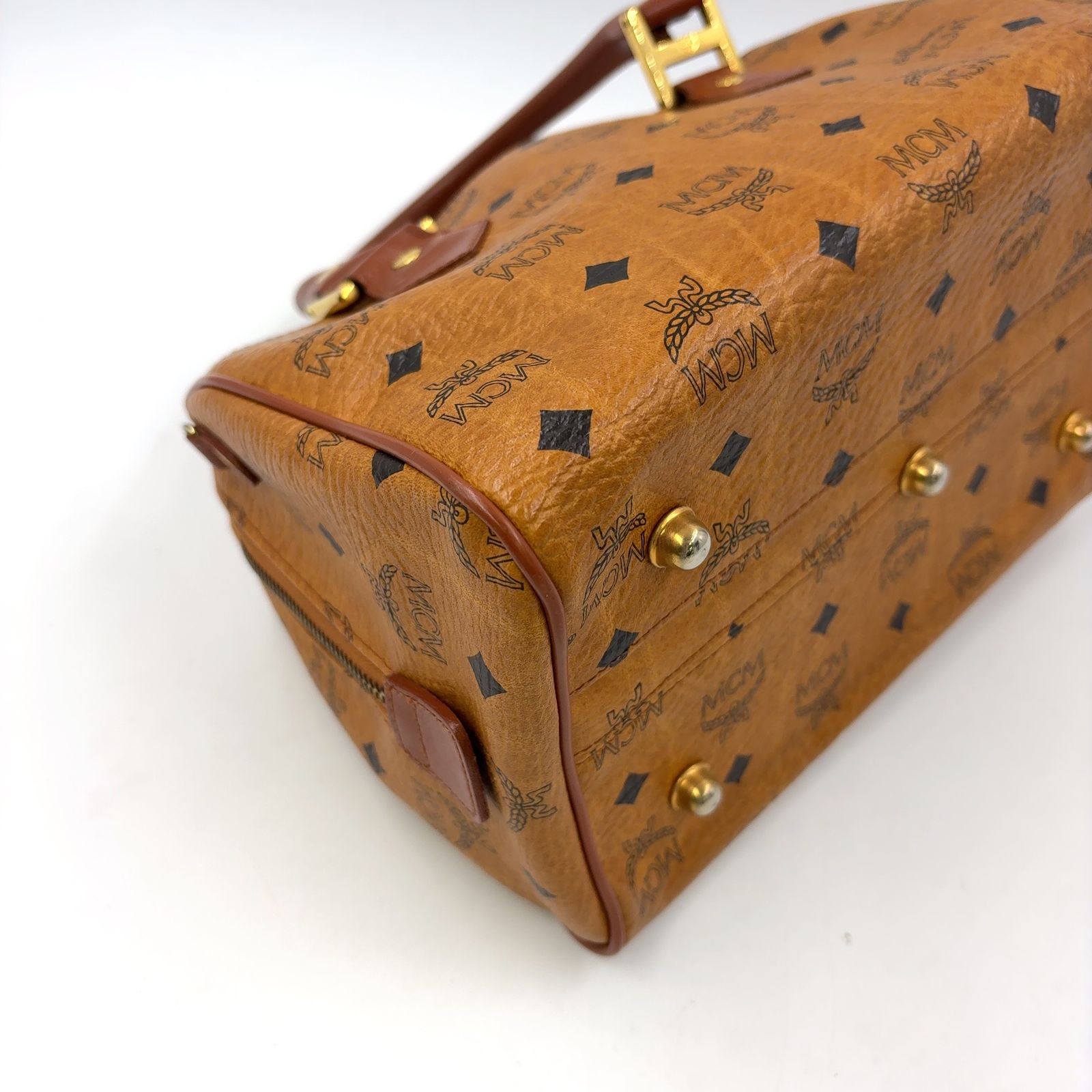 MCM ヴィセトス PVC ライトブラウン ミニボストンバッグ ゴールド