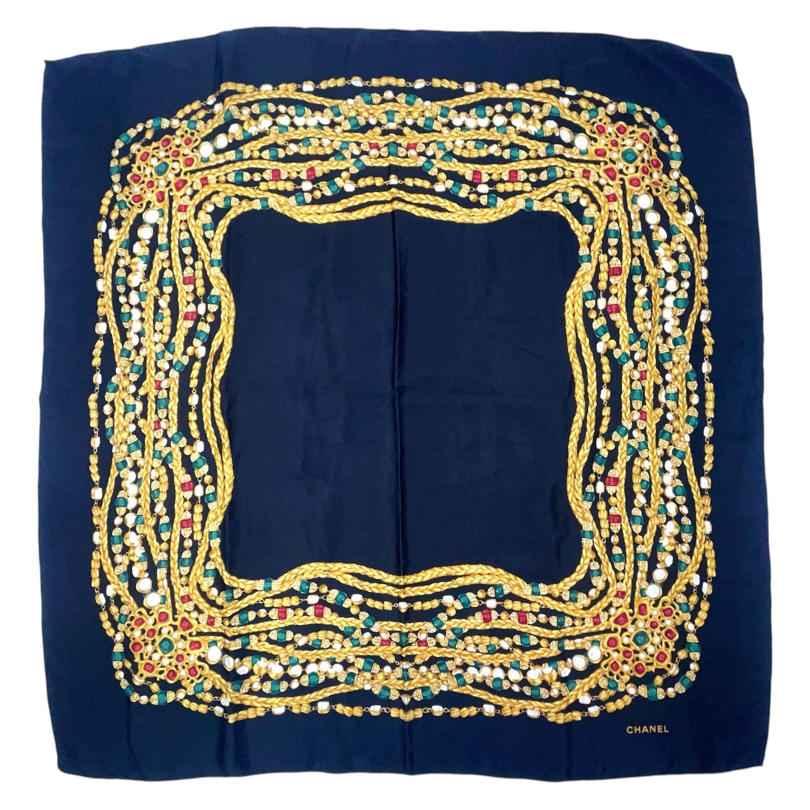 CHANEL チェーン柄 シルク ブラック スカーフ - メルカリ