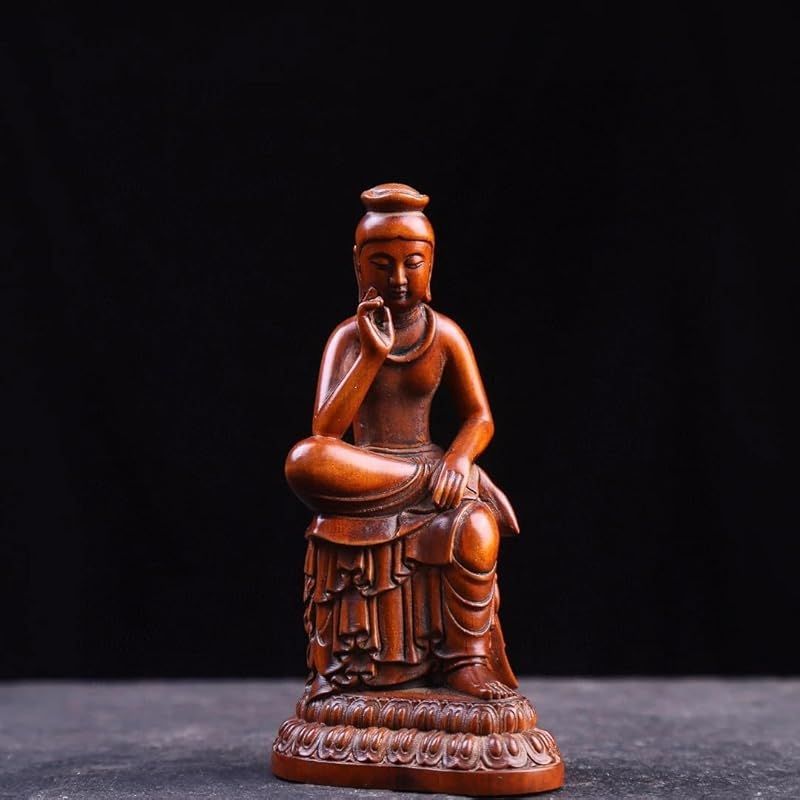 新品】 木彫りの仏像【弥勒菩薩】12.5cm 柘植 ツゲ 木製 弥勒菩薩半跏