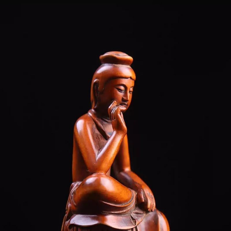 新品】 木彫りの仏像【弥勒菩薩】12.5cm 柘植 ツゲ 木製 弥勒菩薩半跏