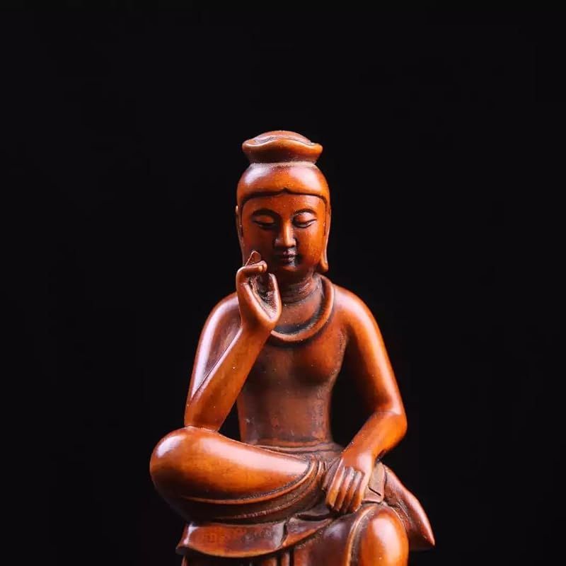 新品】 木彫りの仏像【弥勒菩薩】12.5cm 柘植 ツゲ 木製 弥勒菩薩半跏