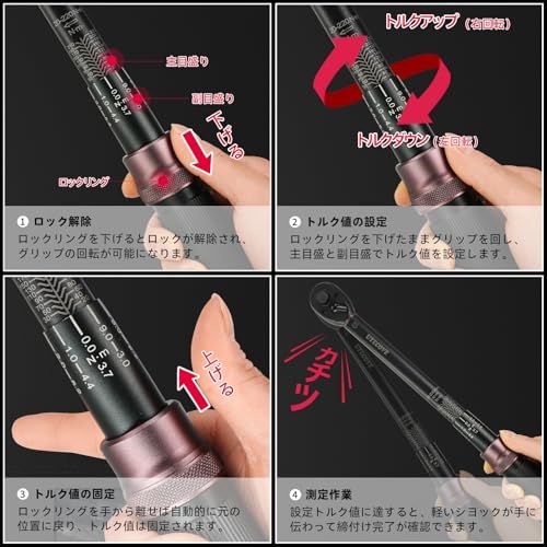  迅速に発送 トルクレンチセット 1|2インチ 20-220 N.m 6点ソケット付属 プレセット型 機械式 高精度±3% ダブル目盛り 72歯 5°薄型ヘッド 快速着脱 左右回転 小型 軽量 日本語説明書付き 校正証明書-収納ケース付き | 0 e 491375 タンブラー セット調味料入れ その他 キッチン 食器