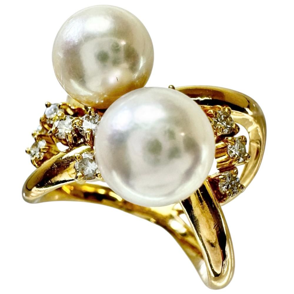 本日限定値　美品 K10+アコヤ真珠+ダイヤモンド リング(Lilas) 10号 アコヤ真珠7.6mm ダイヤモンド リング・指輪 K18ゴールド 18金