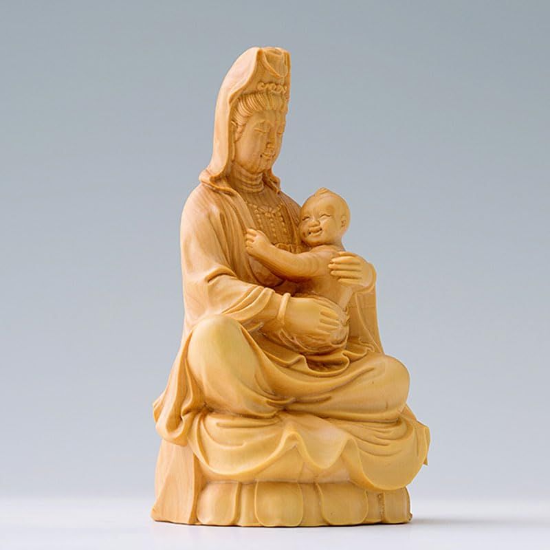 新品】 dsdsad 木彫りの仏像 慈母観音坐像 ツゲ製高級木彫り（高さ10cm