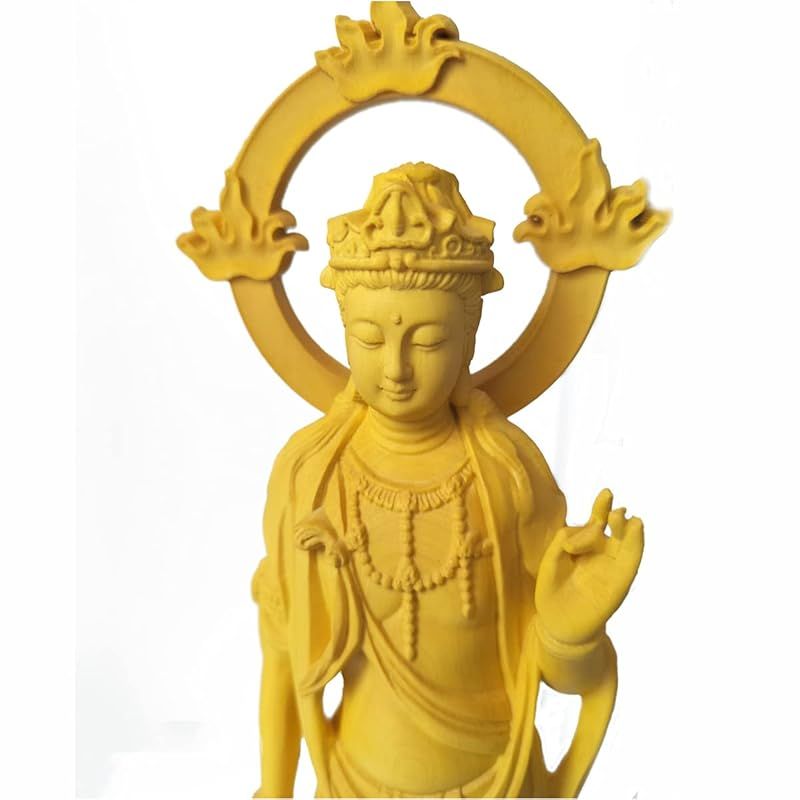新品】 勢至菩薩像 7.2寸 高級天然ツゲ木彫り 立像 木製仏像 仏教美術