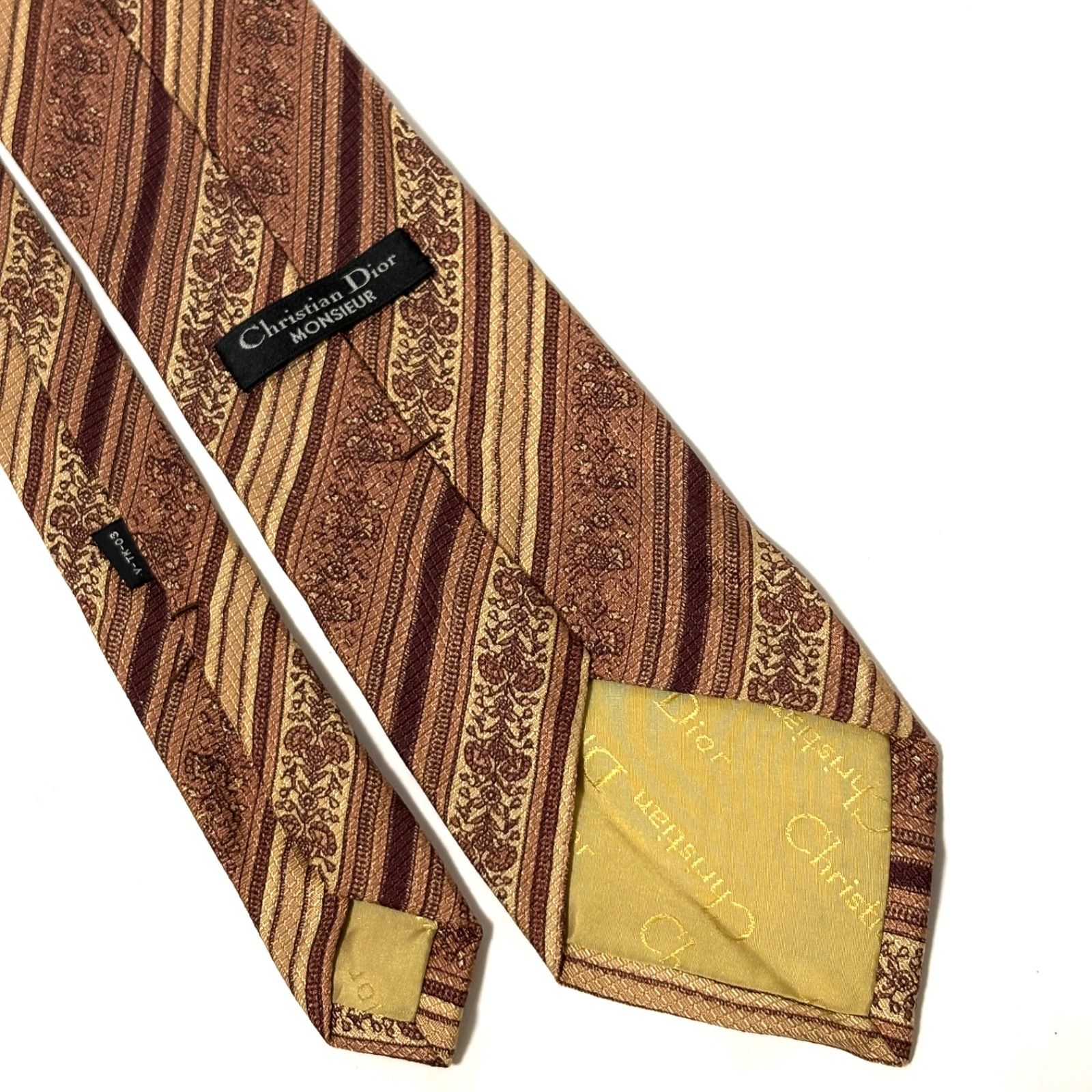 クリスチャンディオール ブランド ネクタイ ストライプ ブラウン系 茶