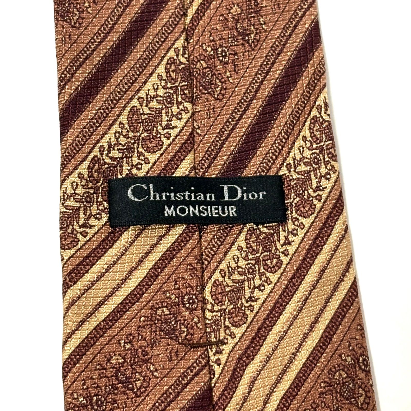 ★綺麗★　クリスチャンディオール　ネクタイ　総柄　ブラウン　ビジネス　トロッター クリスチャンディオール ブランド ネクタイ ストライプ ブラウン系 茶