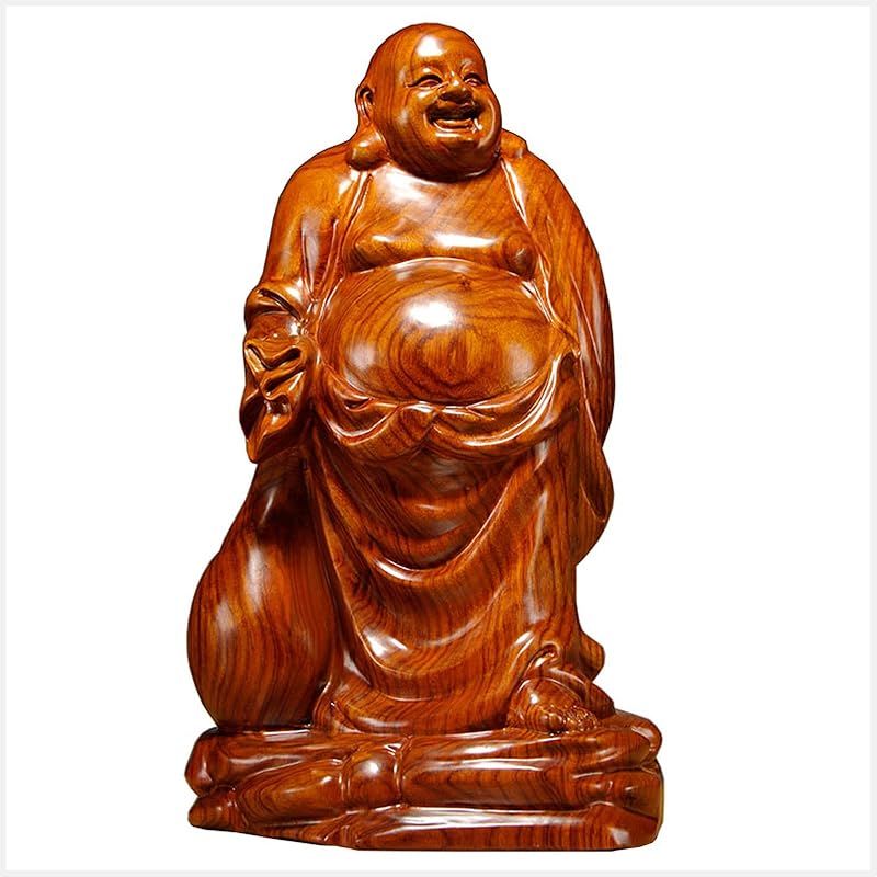 新品】 木彫り 七福神 布袋さま 置物 木像 木製フィギュア 黄花梨 花梨