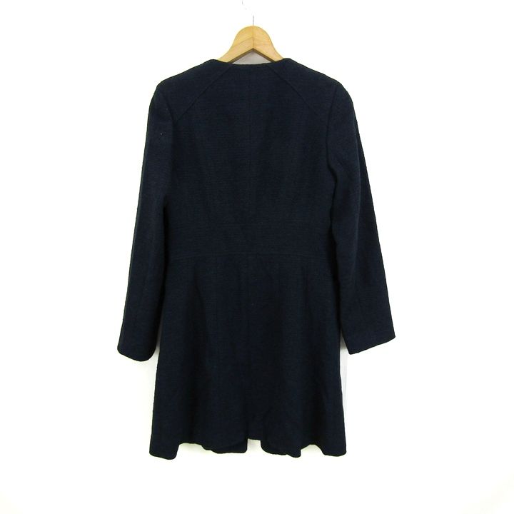 トラサルディ ノーカラーコートアウター ロングジャケット シルク混