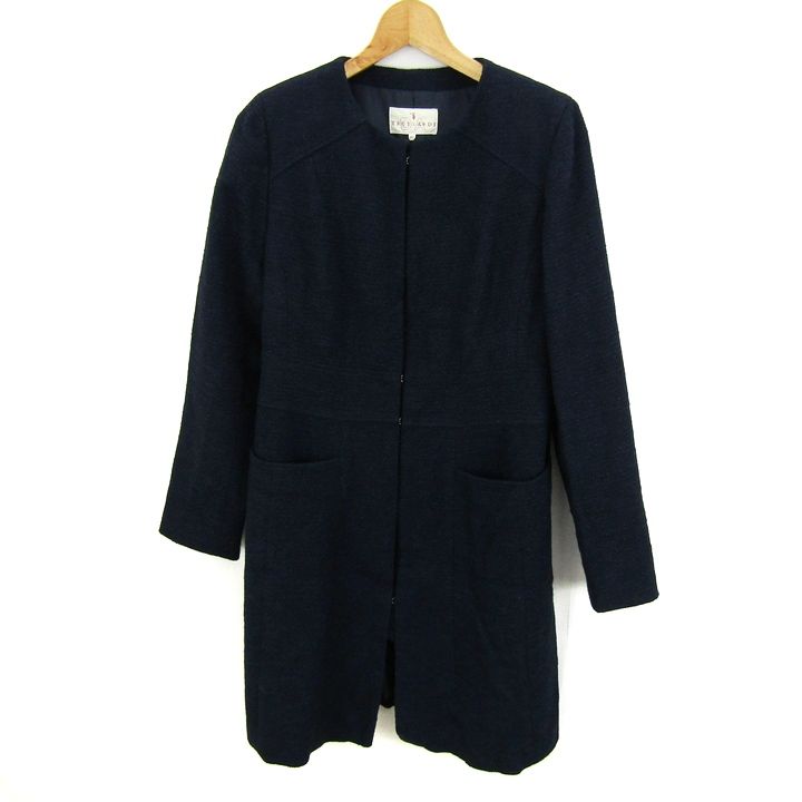 トラサルディ ノーカラーコートアウター ロングジャケット シルク混