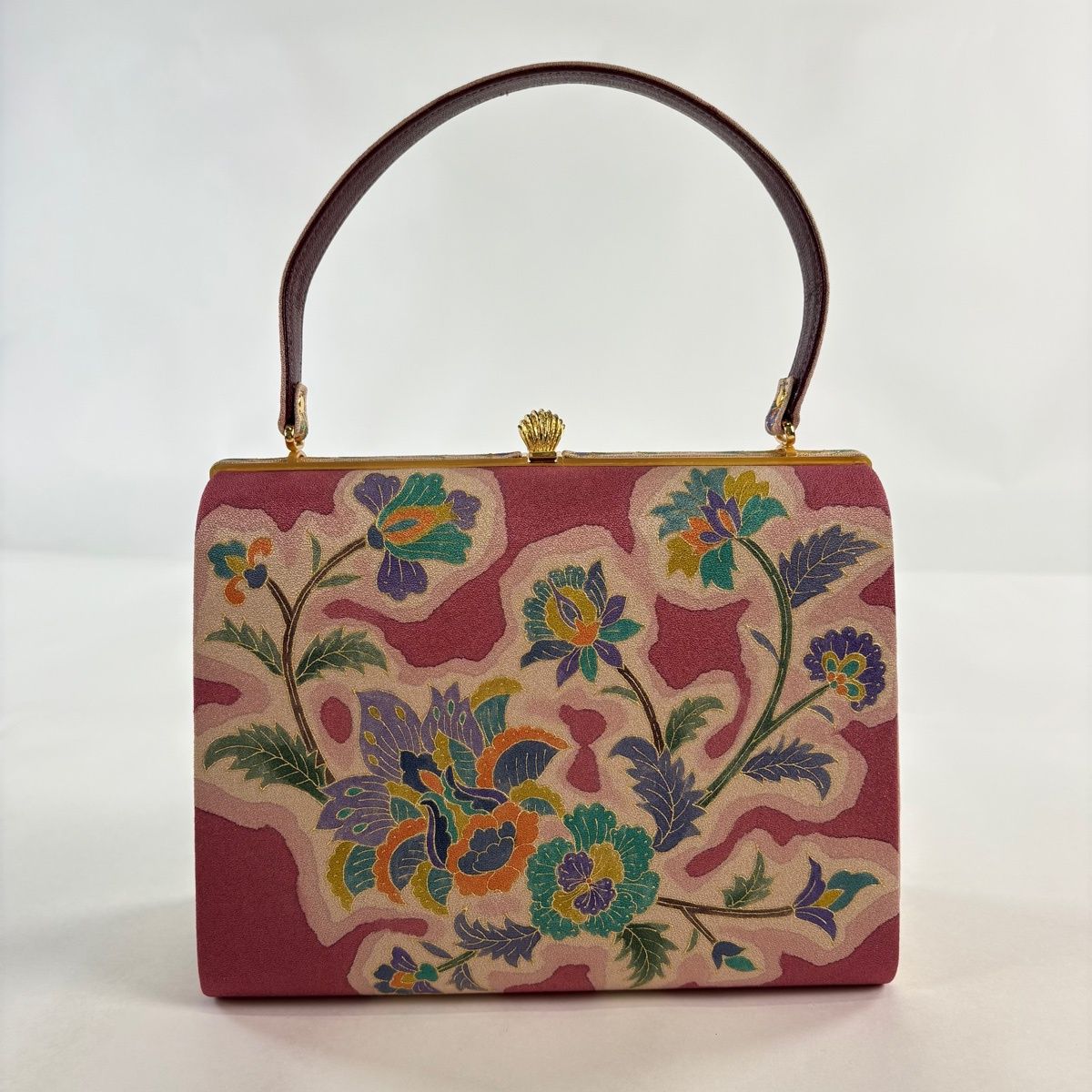 美品】 和装バッグ 逸品 フォーマル OKAJIMA 草花 金通し 金彩 濃