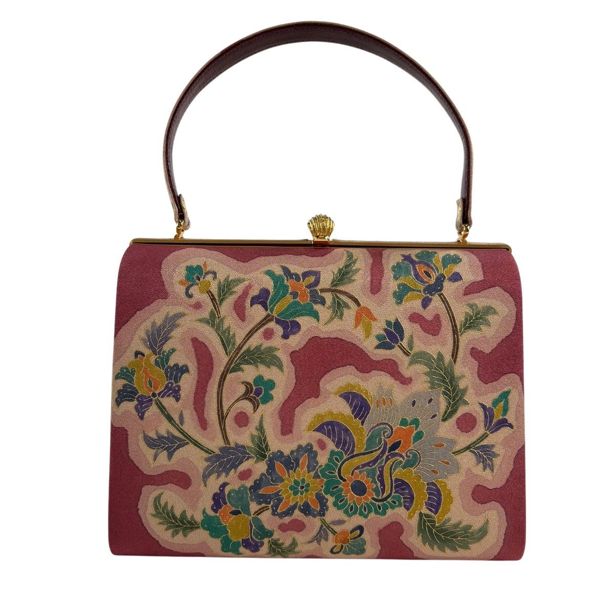 美品】 和装バッグ 逸品 フォーマル OKAJIMA 草花 金通し 金彩 濃