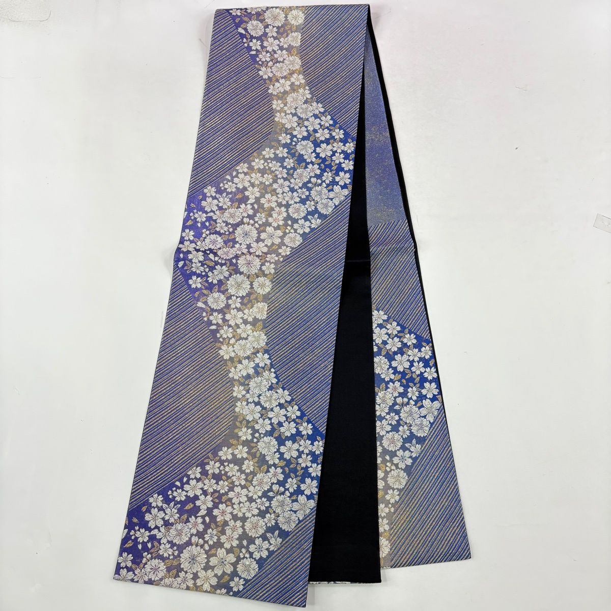 美品】 振袖 身丈174cm 裄丈69cm L 袷 袋帯フルセット 桜 縦縞 箔