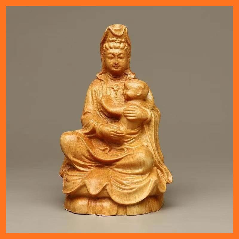 新品】 dsdsad 木彫りの仏像 慈母観音坐像（高さ10cm×巾5.5cm）『安産