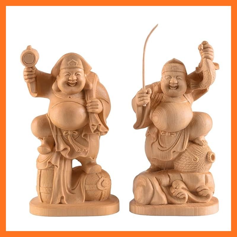 新品】 繁樓藝雕 大黒天 恵比寿 置物 仏像 木彫り 桧木製 開運招福