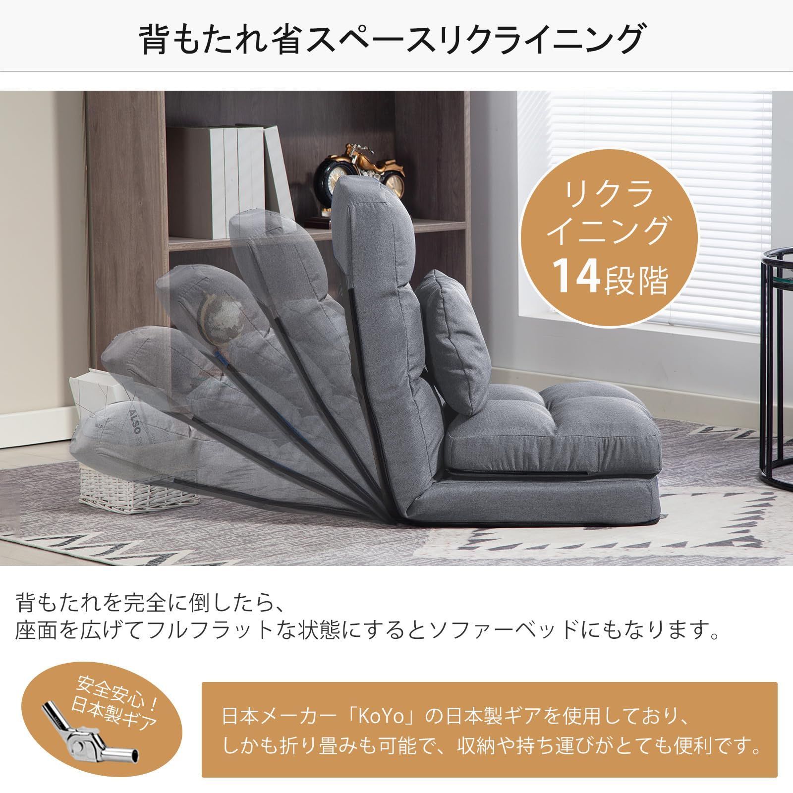座椅子 ソファ 折りたたみ コンパクト ふわふわ 耐荷重150ｋｇ ライトグレイ 座椅子 ソファ 折りたたみ コンパクト ふわふわ 耐荷重150kg ライト