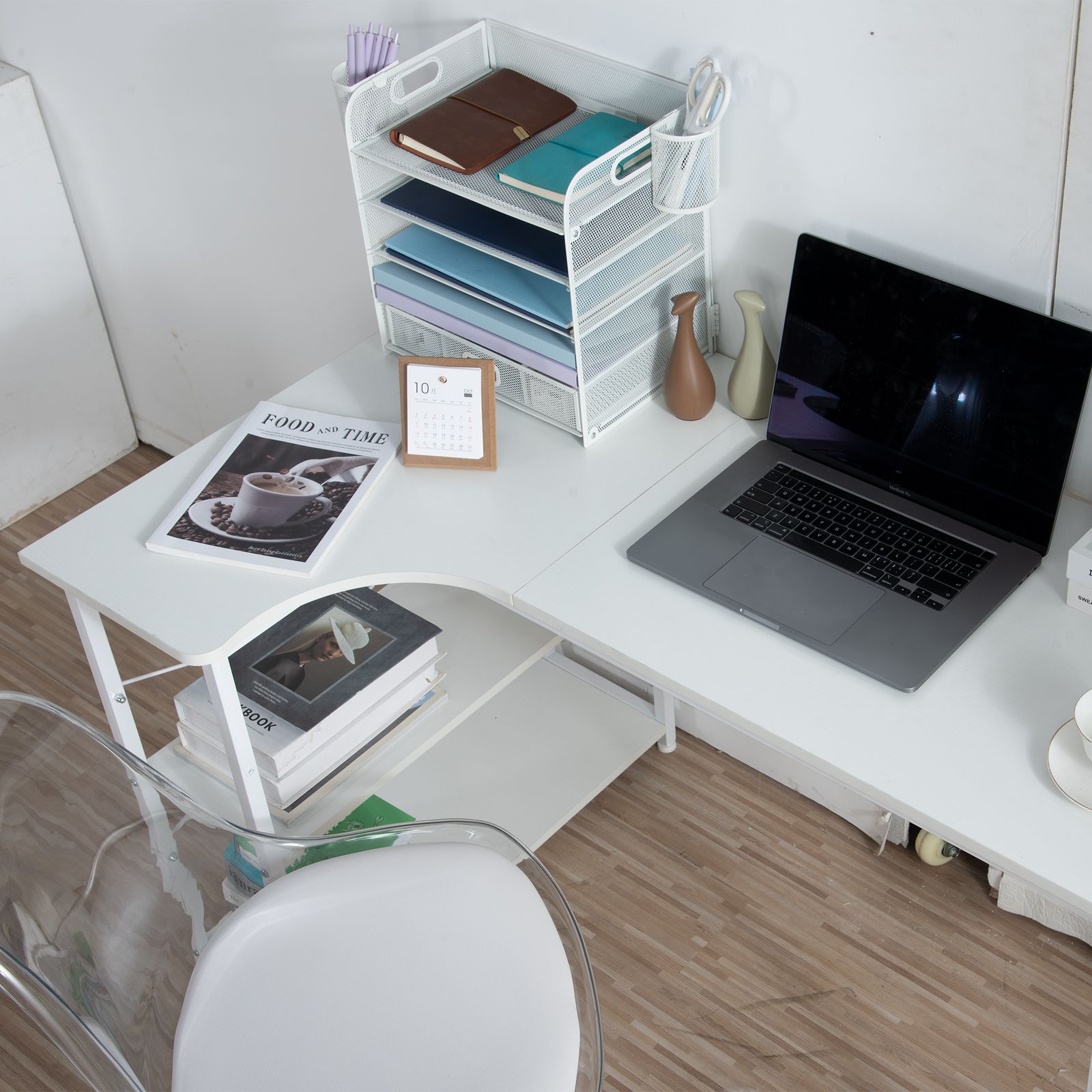 数量限定セール」 【ホワイト】パソコンデスク L字 120cm 2段ラック付