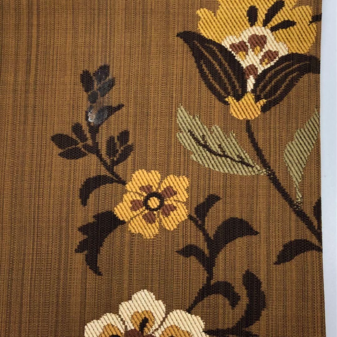 袋帯 花唐草模様 鳥 黄茶色 紬 O-5943 - メルカリ
