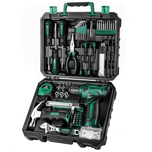 8 V電動ドリル付き 工具セット 126点組 ピンク ホームツールセット 家庭用 ツールセット 日曜大工 DIYセット 作業工具セット 家具の組み立て 住まいのメンテナンス用 修理道具セット 便利な収納ケース付き グリーン e 299037