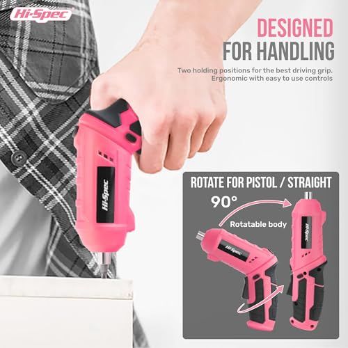 Hi-Spec 42点 電動ドライバー＆家庭用工具セット｜4 V USB充電式コードレスドライバー搭載｜コンパクト収納ケース付き 女性にも ピンクカラー｜DIY 日曜大工に最適 433 b 8 c 79
