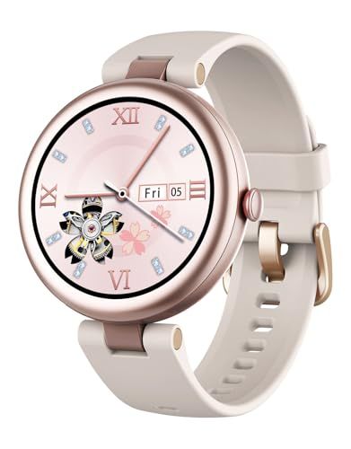 HUAKUA スマートウォッチ レディース iPhone アンドロイド対応 通話機能付き 通話音声調整可 一発消音 Smart Watch 丸型 腕時計 歩数計 着信通知 睡眠管理 天気予報 消費カロリー IP 68防水 長持ちバッテリー 長座 4944 c 3 ed