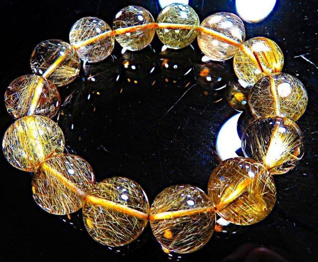 高品質　新入荷　ミックスルチルブレス超大玉約14.7㎜（新品未使用）金運虹あり ☆定価128万円限定☆極太☆繁栄を呼ぶ☆45A天然水晶☆満金針ルチル