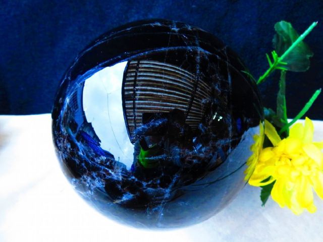 超超強パワー☆強力な破邪の力☆純天然黒水晶七彩虹入り超巨大丸玉37.5