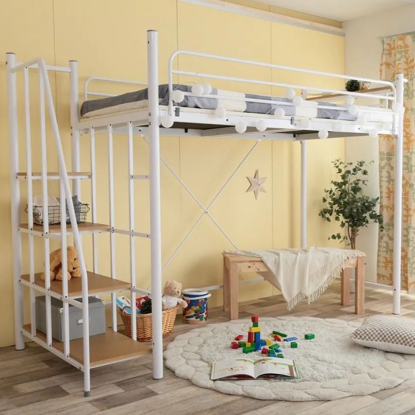 ♪［シングル］階段付 パイプ ロフトベッド ［幅255cm］　　　　ロフト ベッド 省スペース 子供部屋 2段ベッド 階段 ワンルーム 1人暮らし