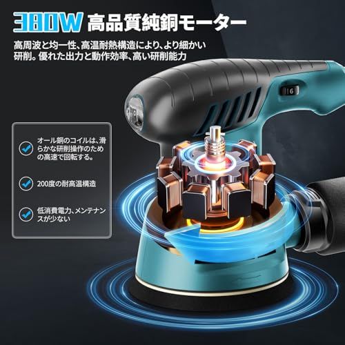 サンダー 電動 ランダムオービットサンダー 電動サンダー 6段階調速 回転数6000-12000 min-1 自動集塵 オービタルサンダー マジックテープ式 125 mmサンドペーパー P 240 180 120 80 60のサンドペーパー 71 e 19 7 d