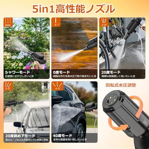  迅速に発送 2026年水圧 水量アップデート版 高圧洗浄機 ハンディ コンパクト コードレス USB-C充電式 バッテリー一体型 handy compact ながら洗車 モバイル ポケッタブル高圧 洗浄 機 高性能5 in 1ノズル 5 mホ dbc 9 f d その他 キッチン 食器