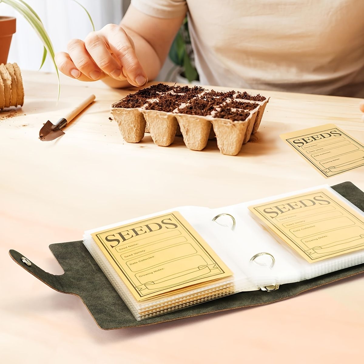 大切な種子を長期保存】種子保存バインダーセット PUレザー製 封筒50枚