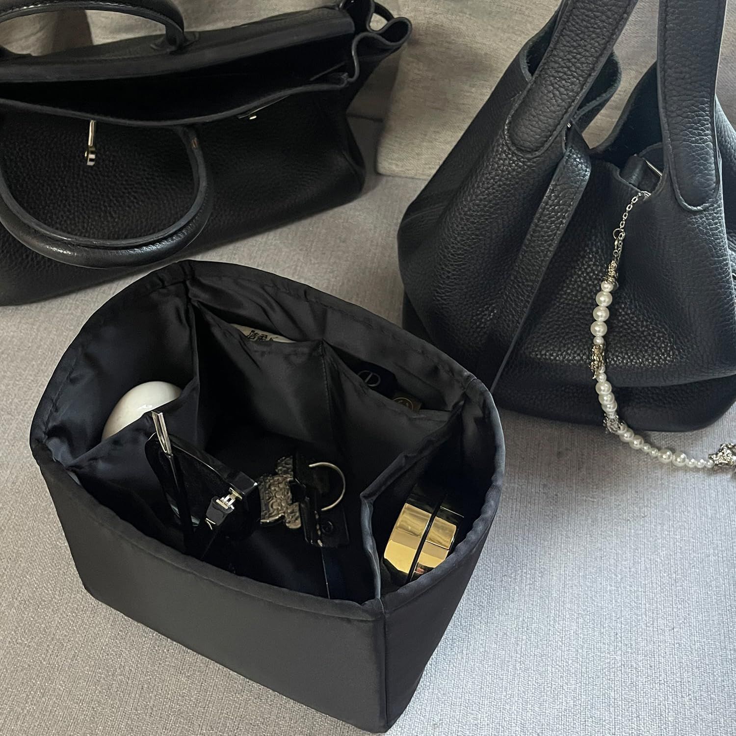 保護 バッグ収納 軽量 バッグインバッグ サテンバッグインナー ピコタンpm|mmに合う BAG IN ブラック ピコタンMM用 KINGS