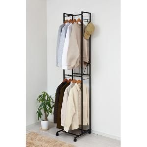 伸晃 2段ハンガーラック伸縮タイプ スリム ワイド KP-2 HS-BK-CT ブラック 入数 2