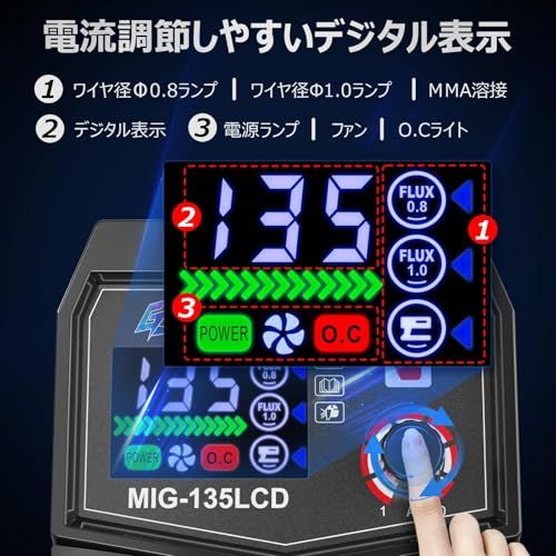  GZ GUOZHI 半自動溶接機 100 v アーク溶接 ノンガスワイヤー溶接 1台2役 インバーター直流 溶接機 定格使用率60% 小型 軽量 家庭用 電気溶接機 MIG-135 LCDp c 2 efcc 4 d その他 キッチン 食器
