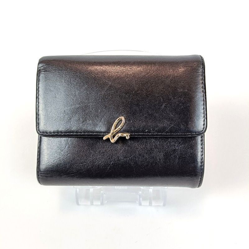 agnes b. アニエスベー 三つ折り財布 本革 レザー ブラック 黒