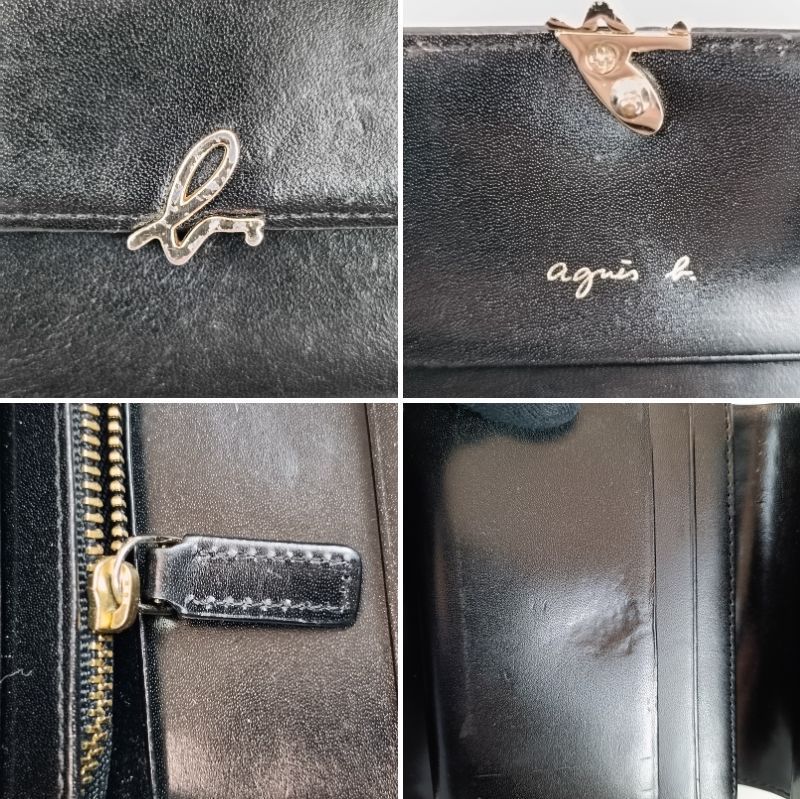 agnes b. アニエスベー 三つ折り財布 本革 レザー ブラック 黒