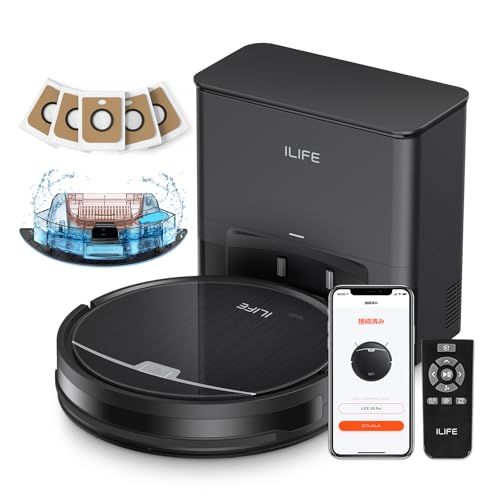 アイライフ ILIFE ロボット掃除機 自動ゴミ収集ステーション 2.5 L大容量紙パック 付き 60日自動ゴミ収集 最小型ドックと本体 水拭き両用 3000 Pa強力吸引 お掃除ロボット 超薄型 ブラシレス吸引口 2 in 1 ダストボック 109 e 4625