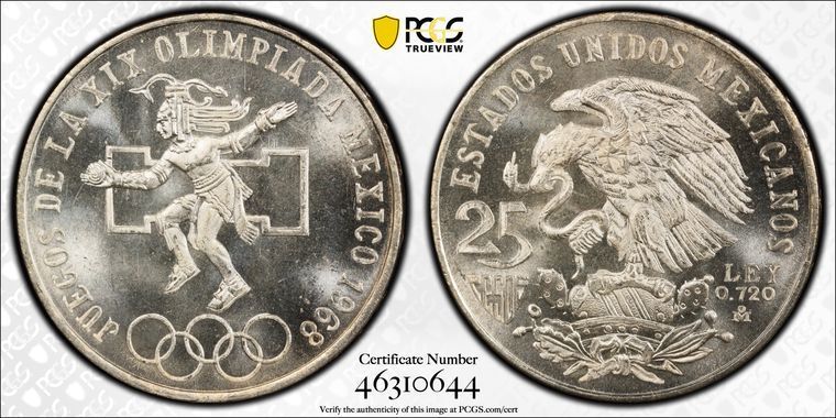 1968年 Mo PCGS MS66 メキシコ - シルバー オリンピック タイプ1 25