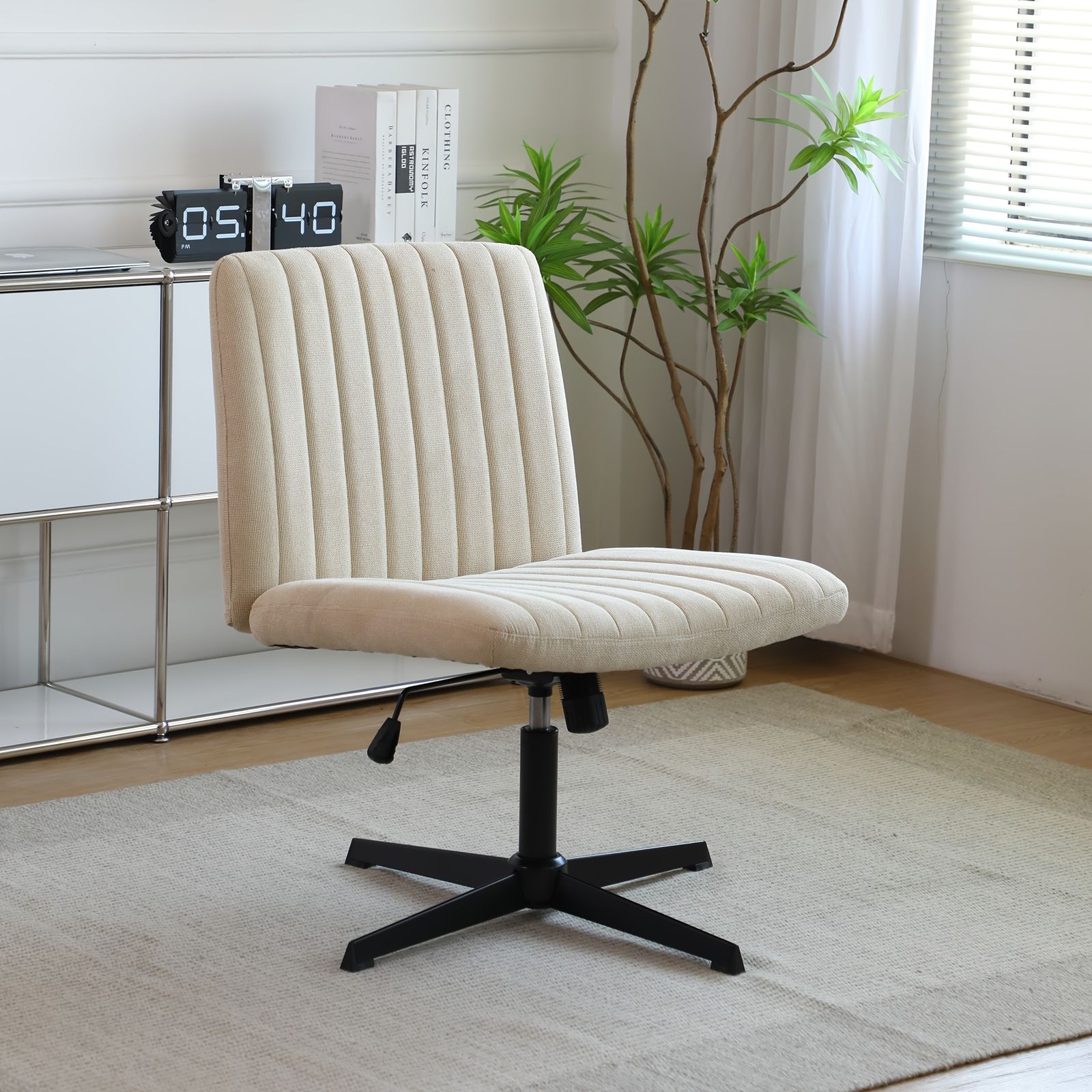多機能調整 木製フレーム オフィスチェア デスクチェア 高さ 背もたれ調整 手動リクライニング 快適フォームクッション コンピューターチェア テレワーク 書斎 ゲームに最適 ベージュリネンクロス脚