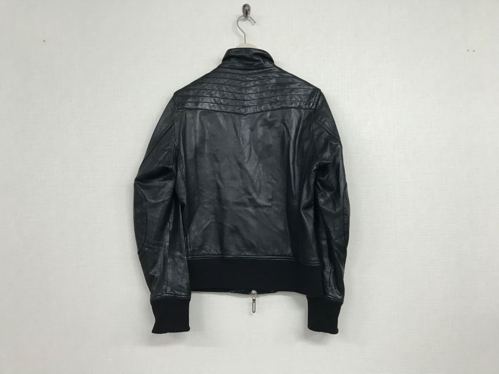 junmen JLINE ラムレザー シングルレザーライダース 黒 L 袖リブ 本物ジュンメンJUNMENジェイラインJLINE本革ラムレザーライダース