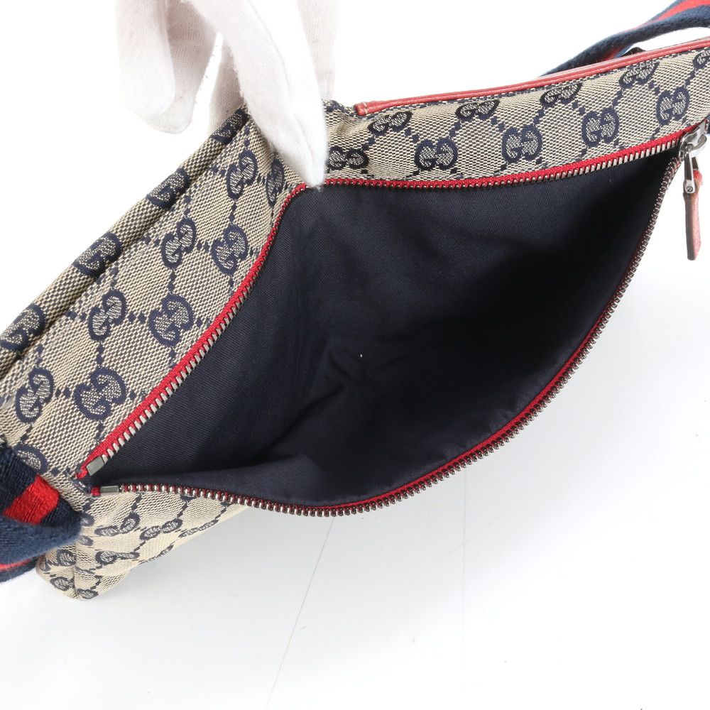 美品 グッチ GG キャンバス 28566 レザー 2WAY ボディバッグ 斜め掛け