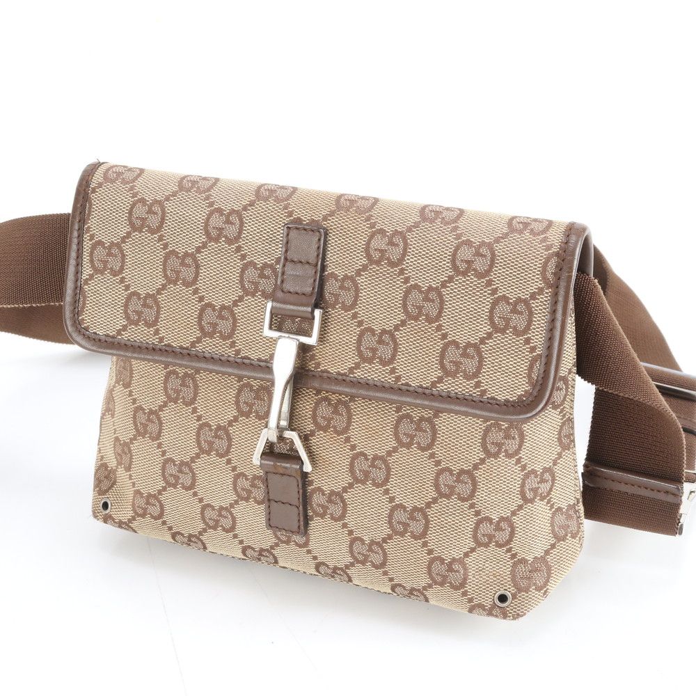 美品 グッチ GGキャンバス 92543 レザー×キャンバス 2WAY ボディバッグ
