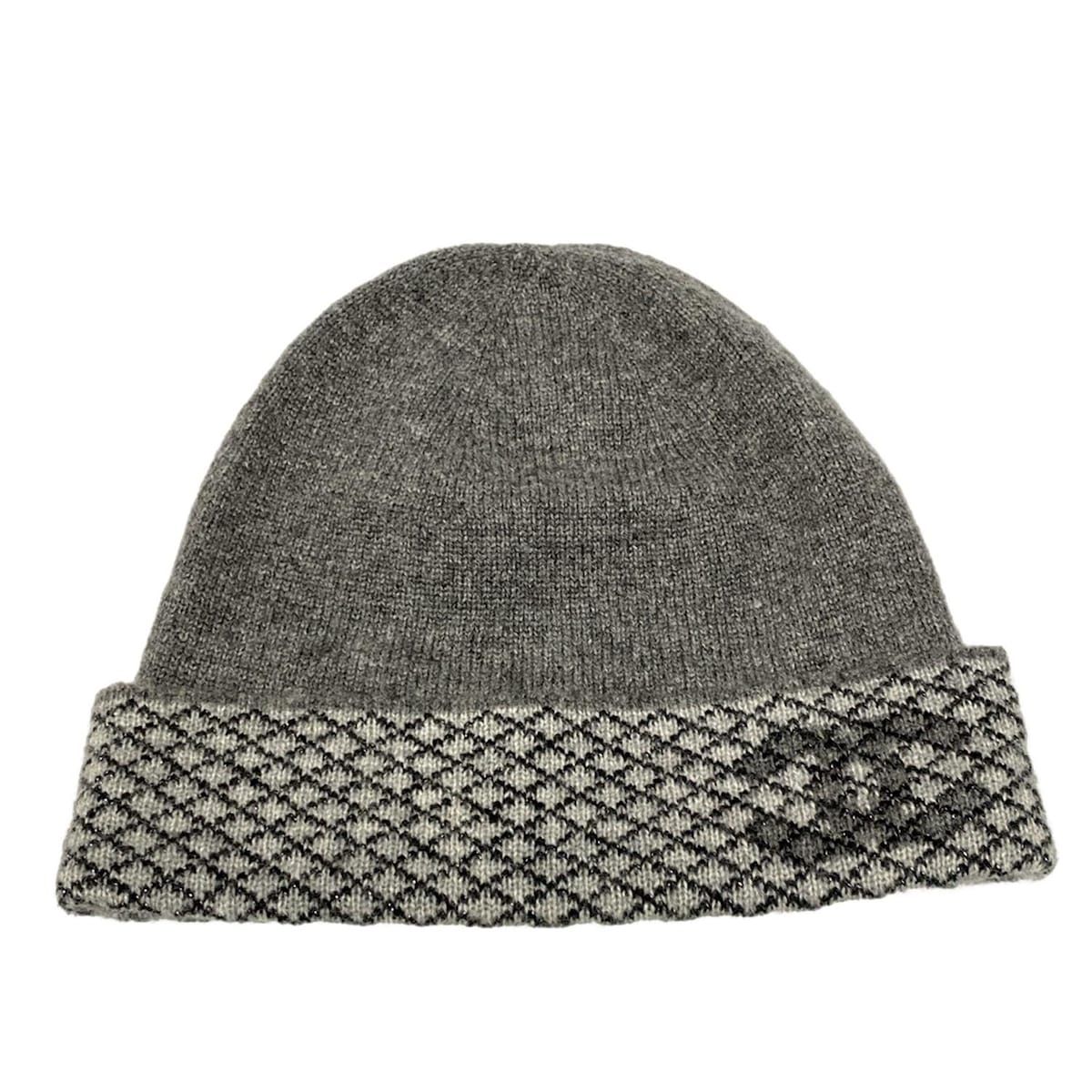 CHANEL(シャネル) ニット帽 グレー×ライトグレー×黒 ココマーク