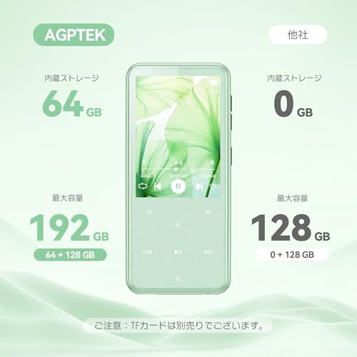 新色発売 MP3プレーヤー AGPTEK Bluetooth5.3 64GB内蔵 2.4