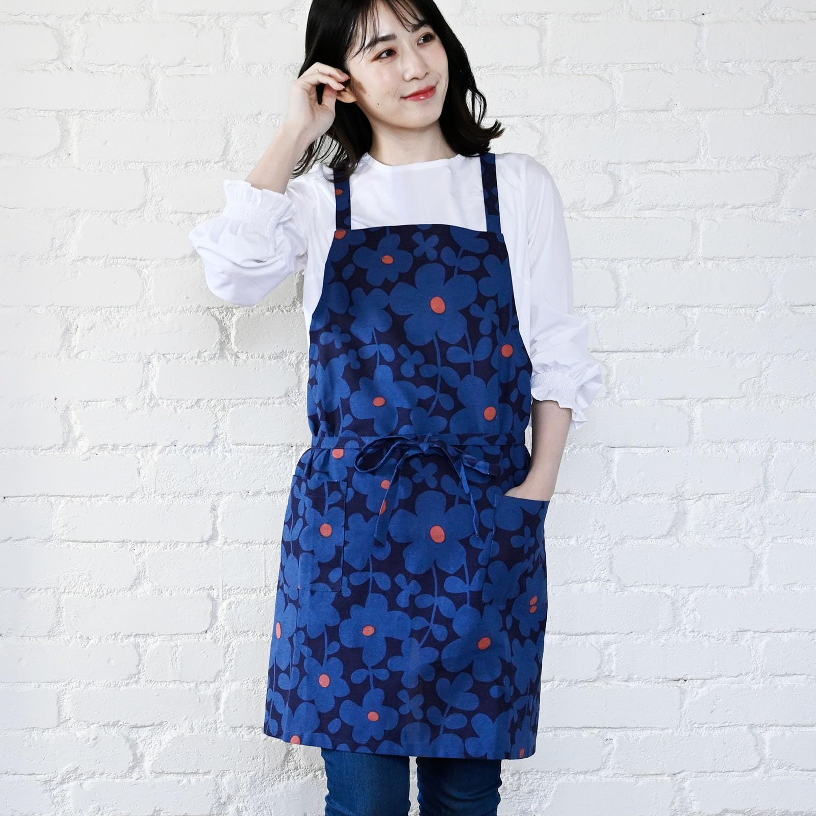 おしゃれ 花柄 着丈73cm ポケット2個付き (アビチュアル 北欧 モナ