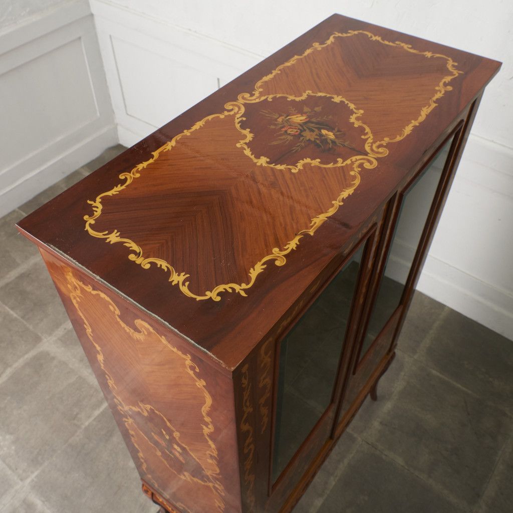 イタリア製 クラシック 象嵌 飾り棚 マホガニー ガラス キャビネット