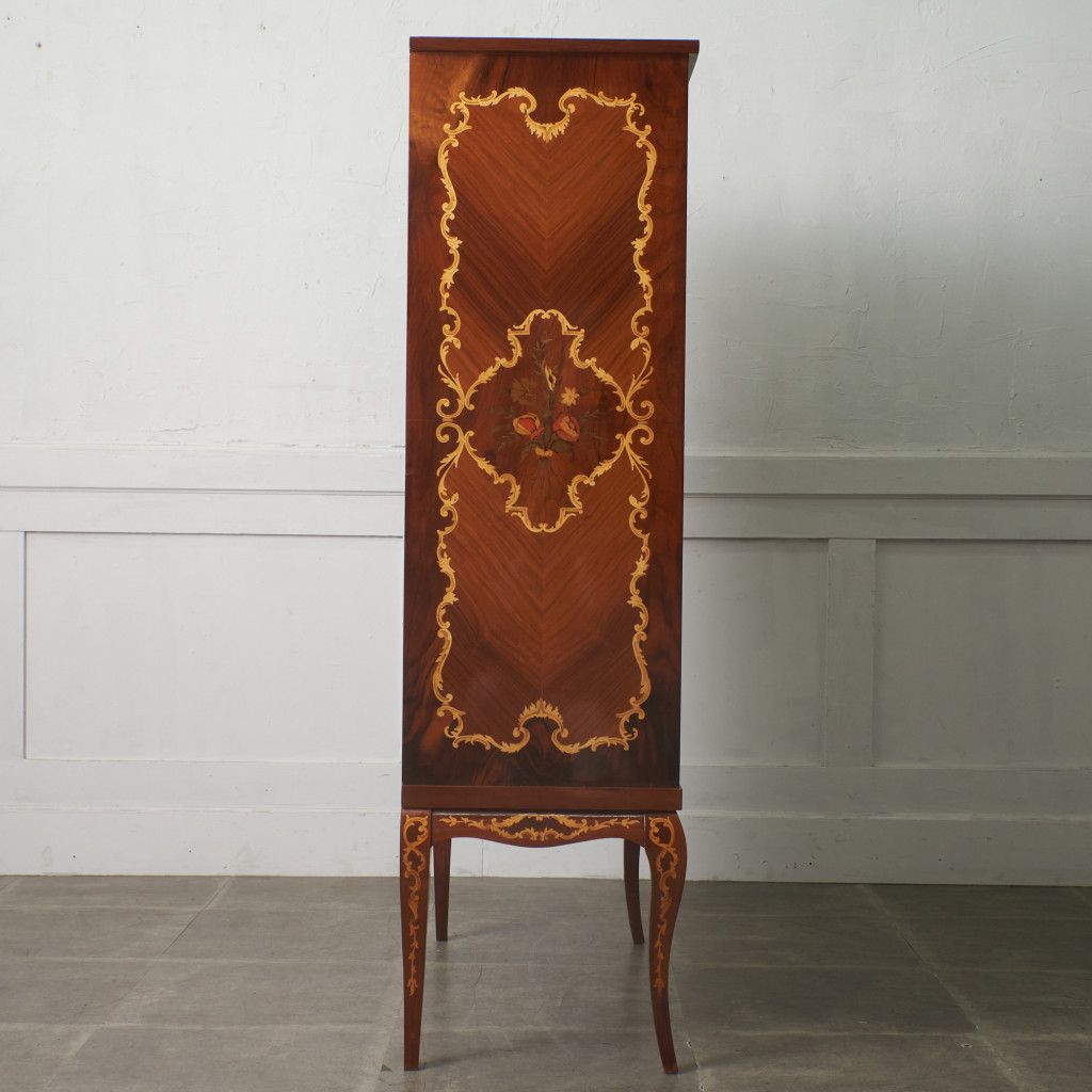 イタリア製 クラシック 象嵌 飾り棚 マホガニー ガラス キャビネット